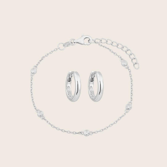 Bella Bracelet & 12mm Huggies Bundle - Silver