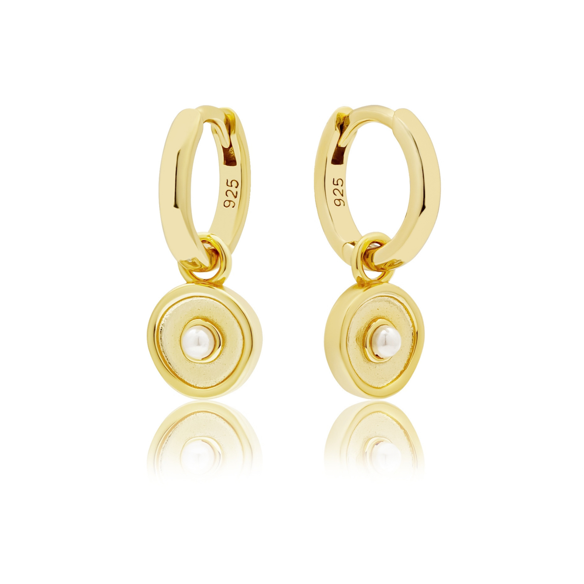18K GOLD SOLARE (PEARL) CHARM & HUGGIE SET