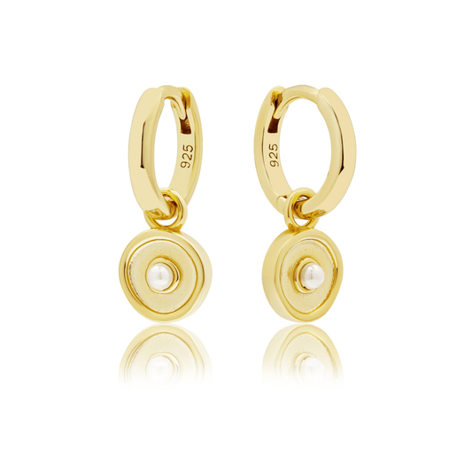 18K GOLD SOLARE (PEARL) CHARM & HUGGIE SET - LOVEY BY LOVEY
